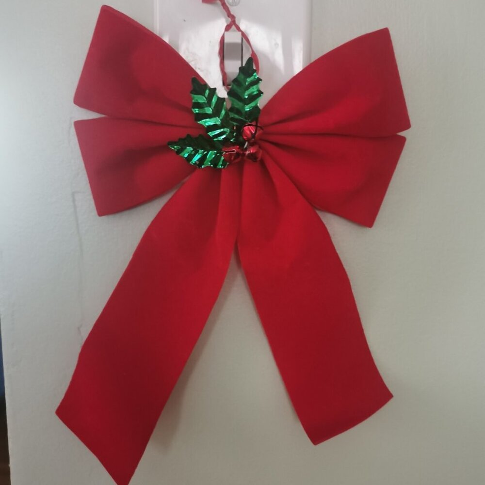 10" x 7" Red 4-Loop Velveteen Christmas Bow Decoration